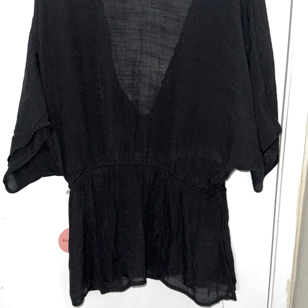 Black Asymmetrical Peplum Blouse with Dolman Sleeves